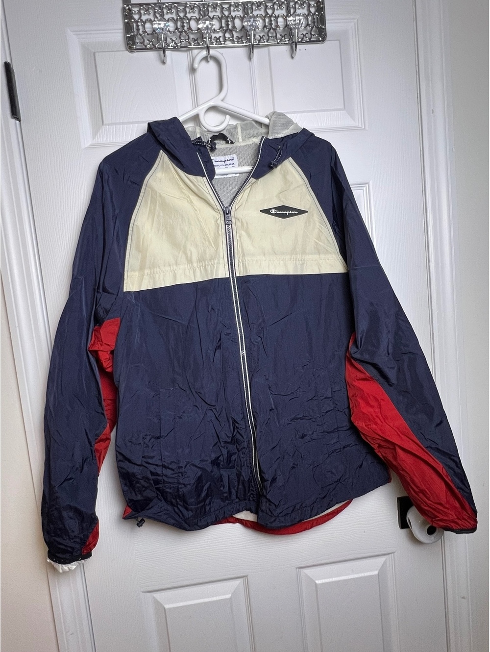Vintage Champion XL Colorblock Windbreaker Spellout Back